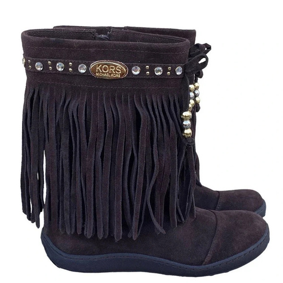 Girls Leather Michael Michael Kors Accents US 4 Brown Ankle Boots Side Boho Fall - Picture 1 of 12